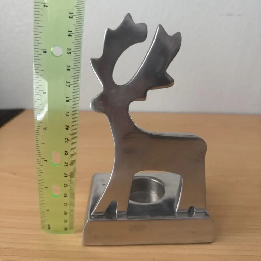 Crate & Barrel Christmas Reindeer Tealight Candle Holder Heavy Silver Tone‎
